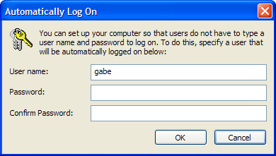 Automatically Log On password confirmation